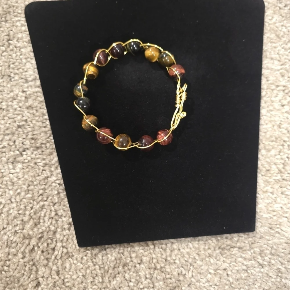 Spiritual Tiger EyeGold Wire Wrapped Stone Bracelet